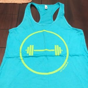 LFT Clothing Co teal barbell tank